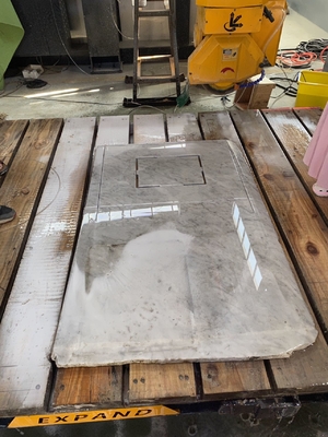 High Precision 4 Axis Bridge Stone Slab Cutting Machine voor ventilatorvormige platen en speciaal gevormde randprofielen