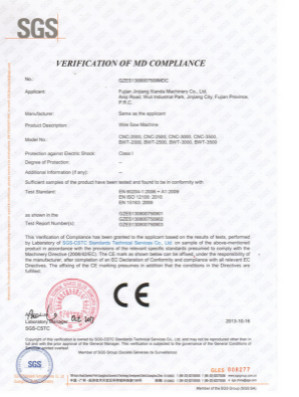 CHINA Fujian Xianda Machinery co.,ltd certificaten